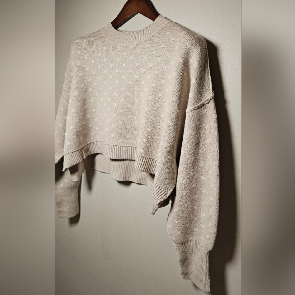 Free People Easy Street knit Crop Sweater Oatmeal Sz Medium NWT$98 - Picture 6 of 10